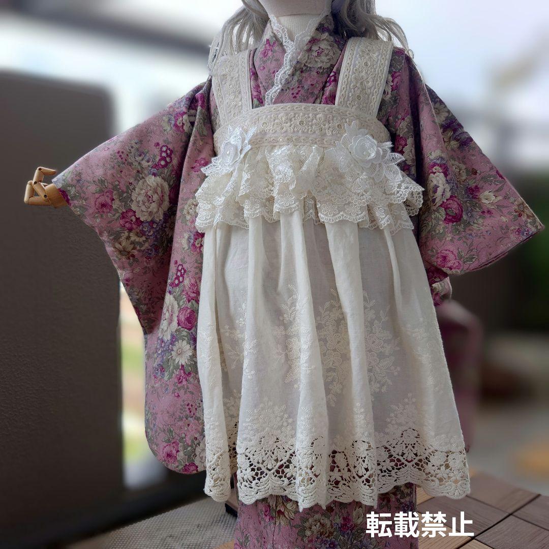 専用　アンティークローズ着物と刺繍レース被布エプロン　ヘッドドレス、襦袢セット