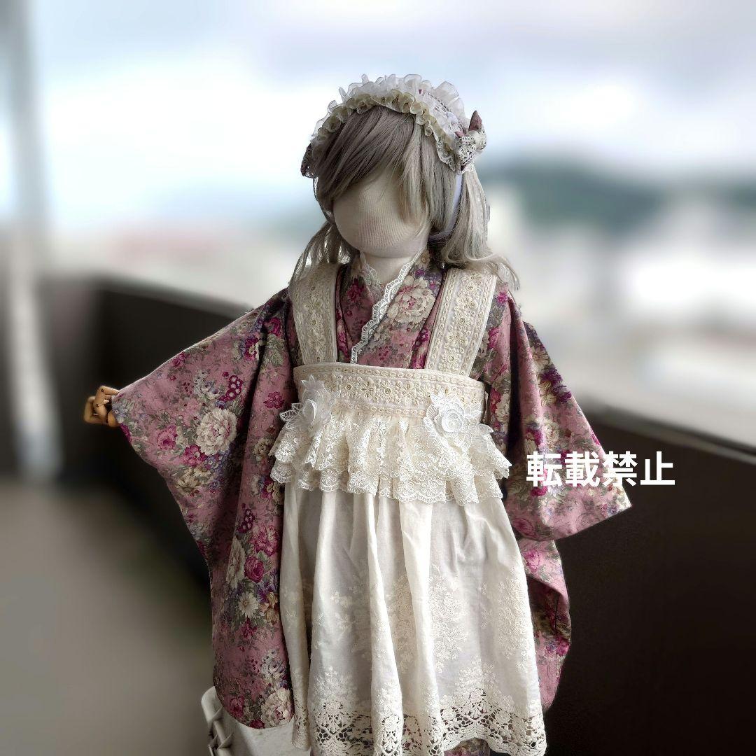 専用　アンティークローズ着物と刺繍レース被布エプロン　ヘッドドレス、襦袢セット