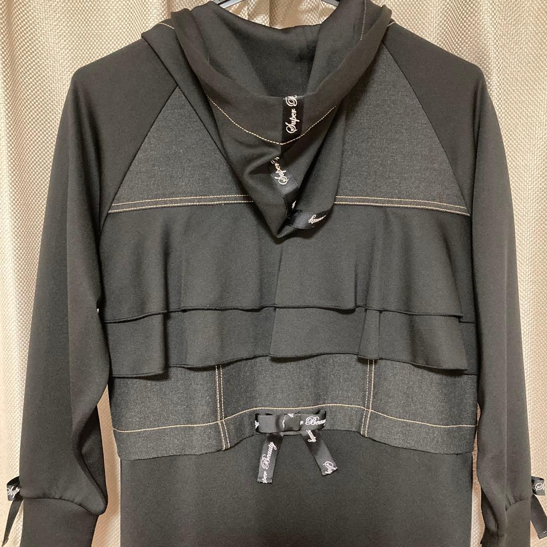 Super Beauty スーパービューティ　フード付きロングコート　ビジューL