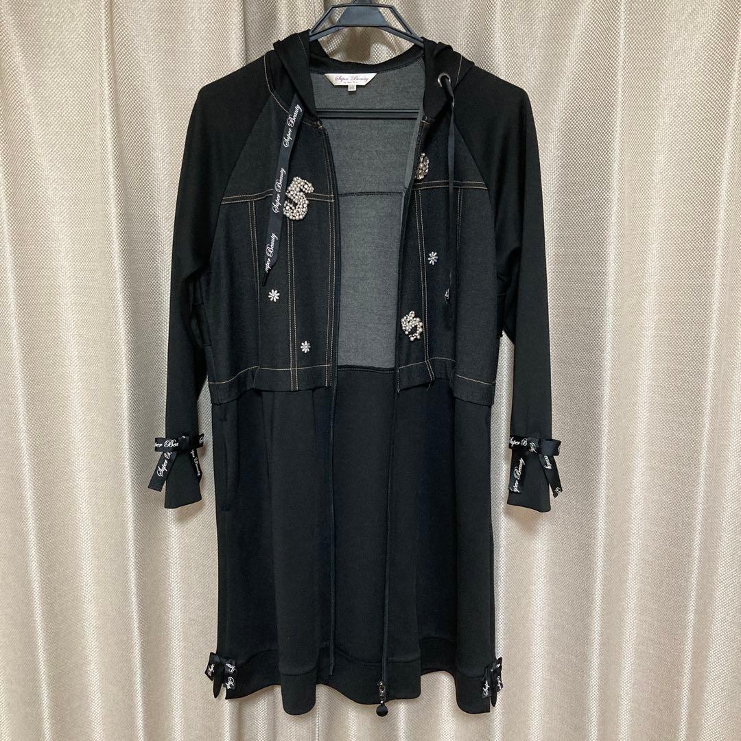 Super Beauty スーパービューティ　フード付きロングコート　ビジューL