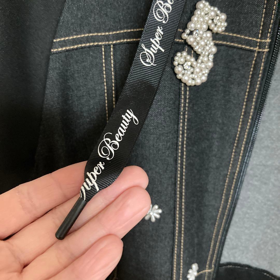 Super Beauty スーパービューティ　フード付きロングコート　ビジューL