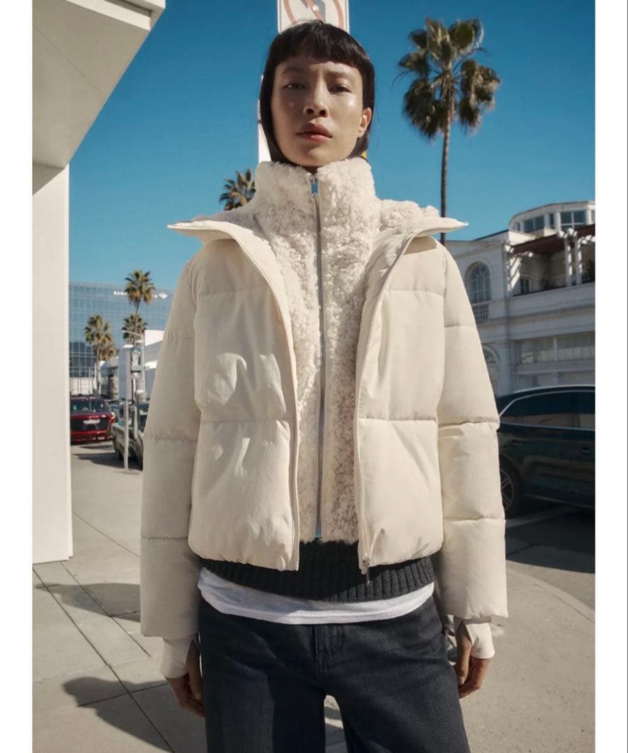 タグ付き新品★フェイクシープスキンフード付き撥水ウィンドブレーカーアノラック★M