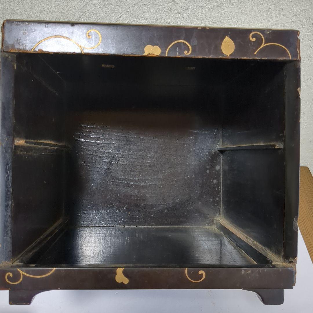 漆鏡箱　鉄線紋様　漆塗り小引き出し　レトロ