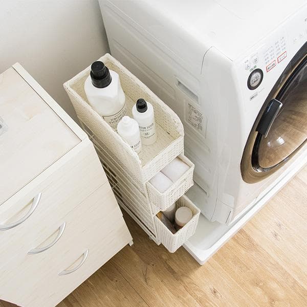 隙間収納ラック 15cm 洗面所 キッチン ランドリー 棚 収納 【ホワイト】