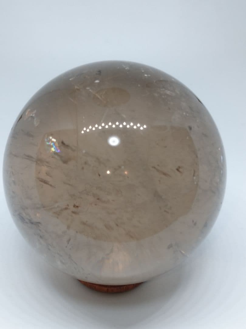 天然石■スモーキールチル■虹入り■丸玉■スフィア■台座付き■これマジやばいやつ