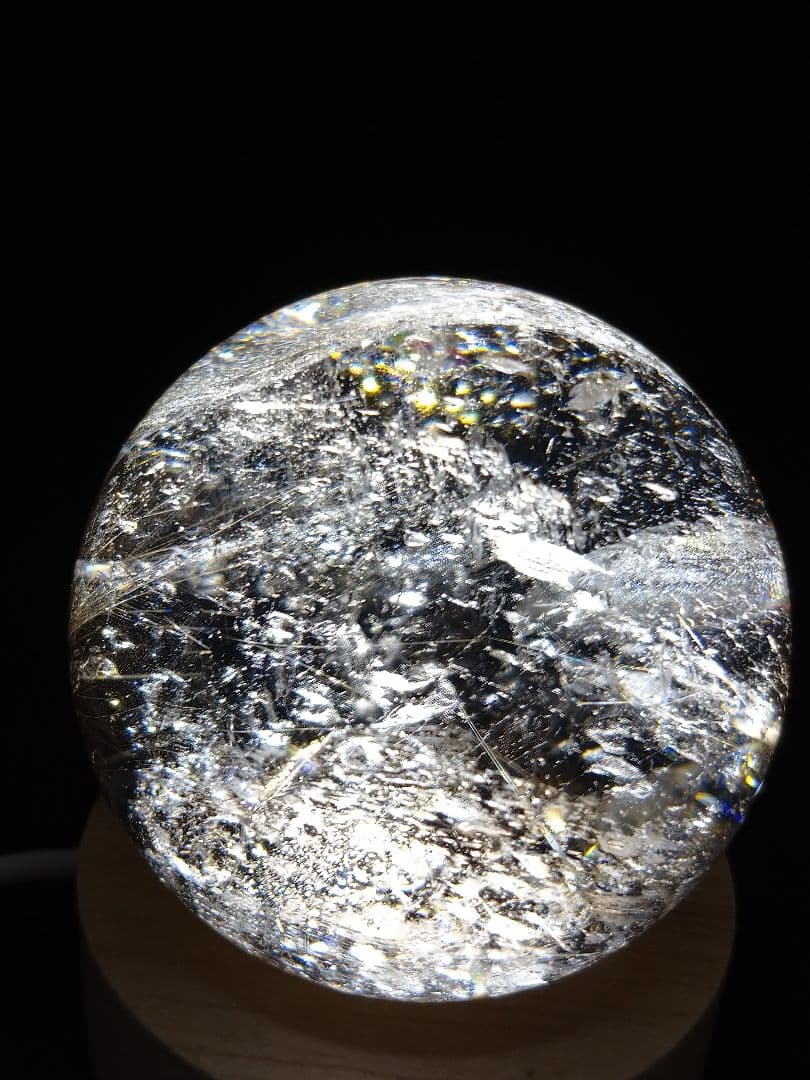 天然石■スモーキールチル■虹入り■丸玉■スフィア■台座付き■これマジやばいやつ