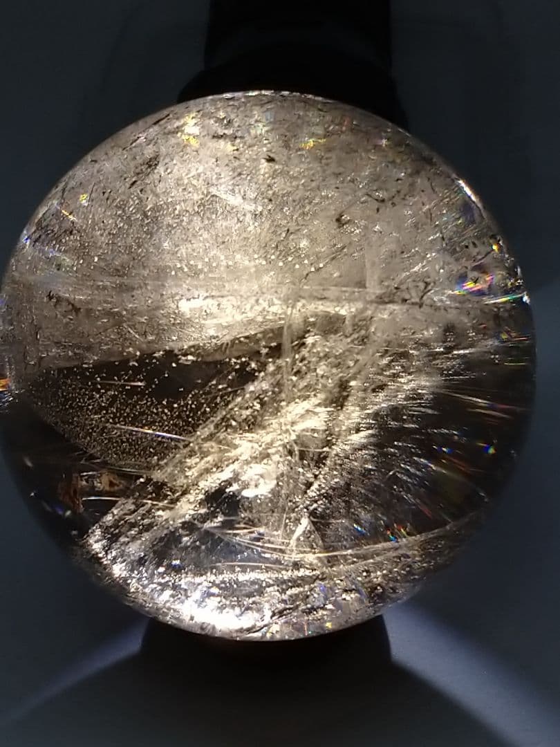 天然石■スモーキールチル■虹入り■丸玉■スフィア■台座付き■これマジやばいやつ