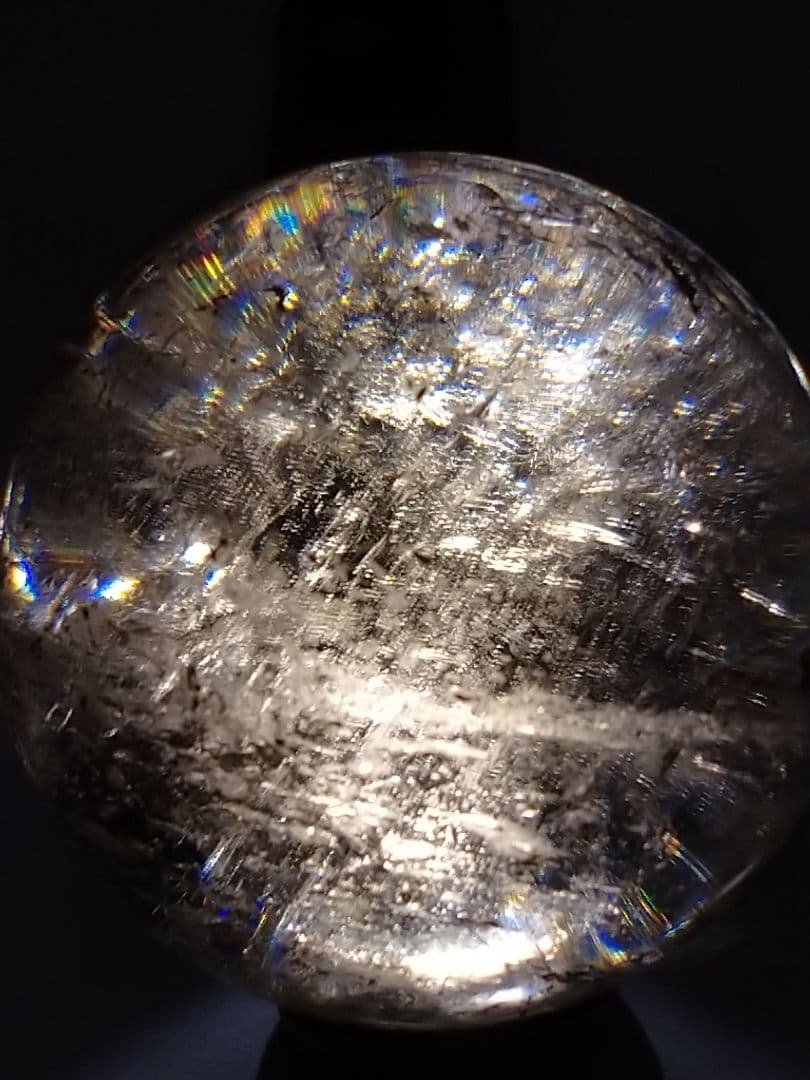 天然石■スモーキールチル■虹入り■丸玉■スフィア■台座付き■これマジやばいやつ