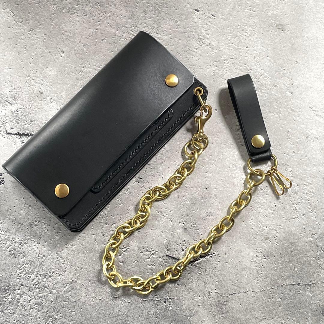 トラッカーウォレット ロング 真鍮チェーン付 本革 バイカー