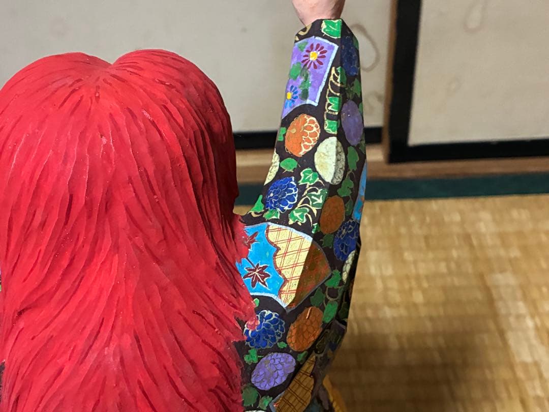 木製 木彫り 彫刻 【池田 秀鳳】伝統的 歌舞伎 赤い髪 人形 在印 共箱