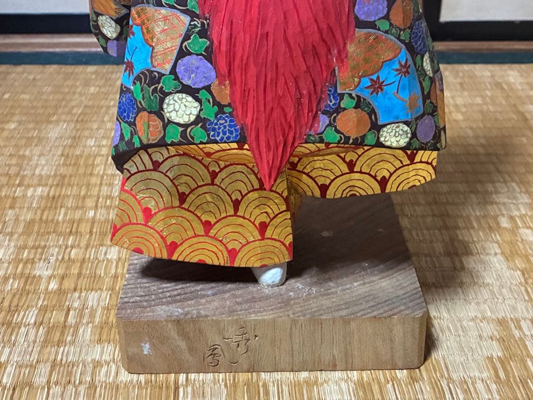 木製 木彫り 彫刻 【池田 秀鳳】伝統的 歌舞伎 赤い髪 人形 在印 共箱