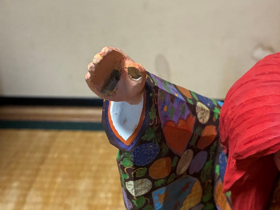 木製 木彫り 彫刻 【池田 秀鳳】伝統的 歌舞伎 赤い髪 人形 在印 共箱