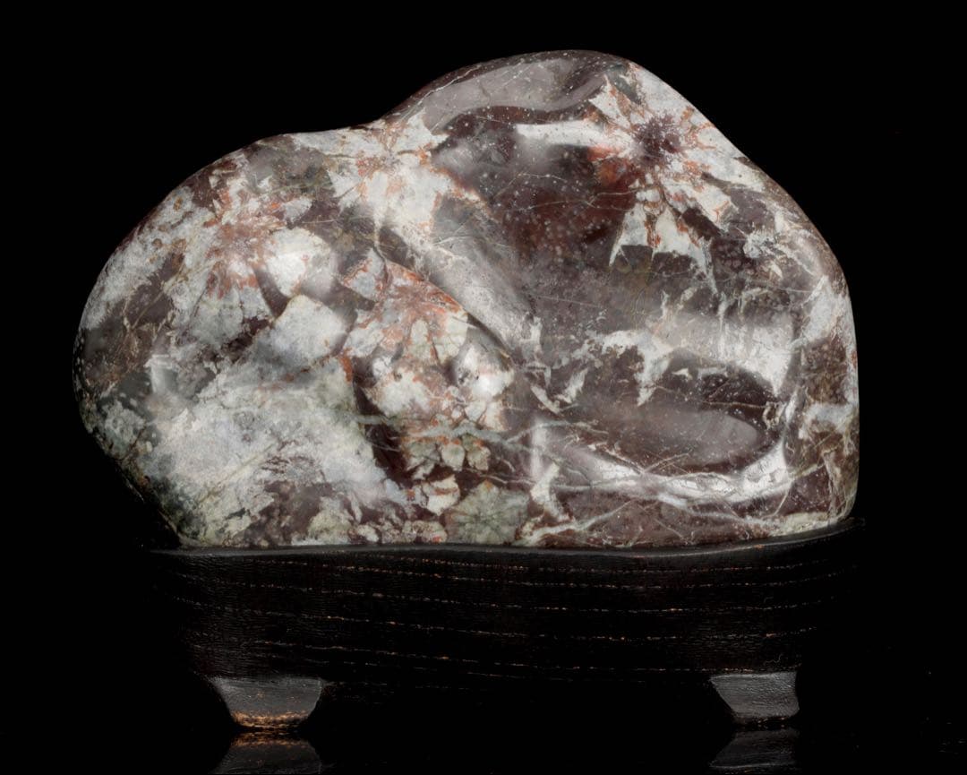 菊花石 菊紋石 小菊石 紋石 白菊 鑑賞石 水石 原石 自然石 台座付 729g