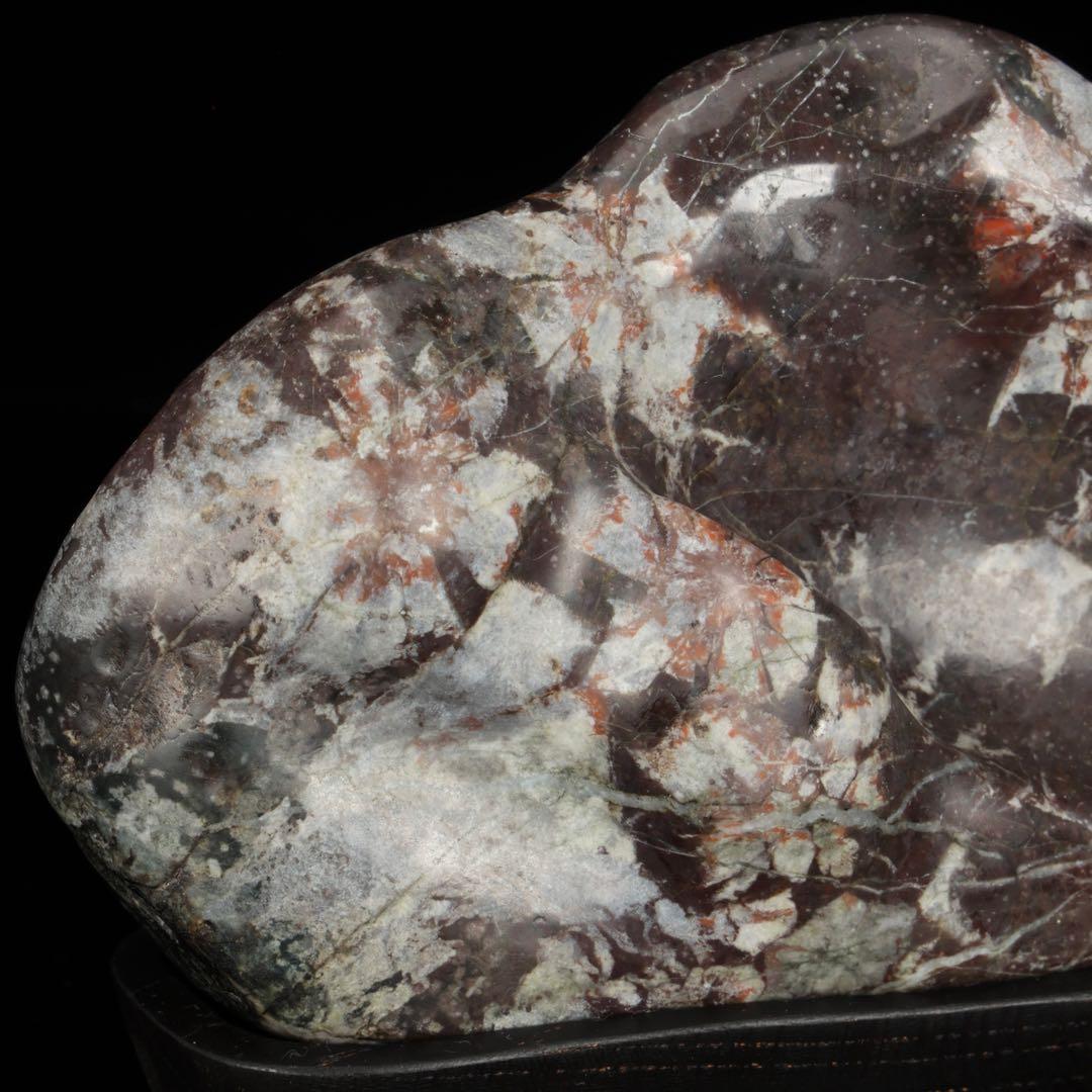 菊花石 菊紋石 小菊石 紋石 白菊 鑑賞石 水石 原石 自然石 台座付 729g