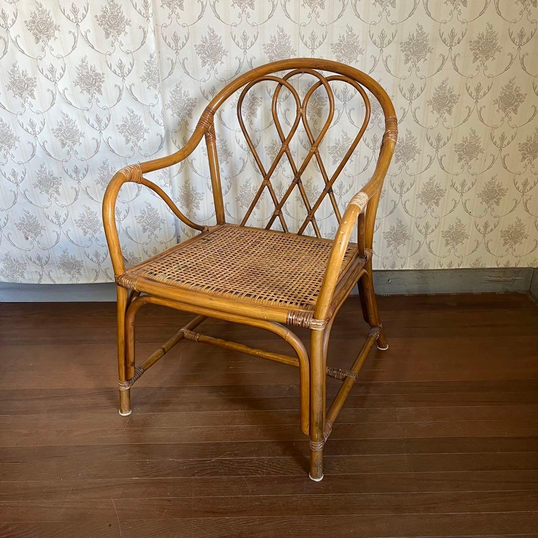 【アンティーク】① 籐 ラタンチェア アームチェア 椅子 古家具 古道具 古民家