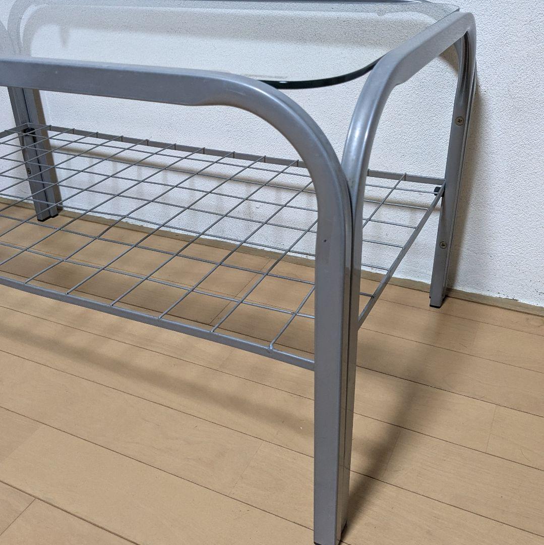 昭和レトロ ガラス アイアンフレーム ローテーブル 網棚付き シルバー