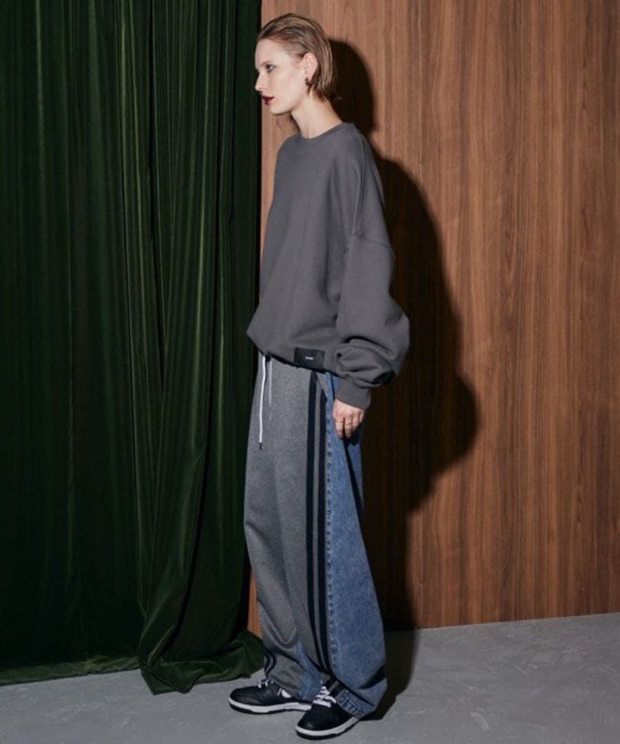 新品 WONEM スウェットブロッキングラインデニムパンツ