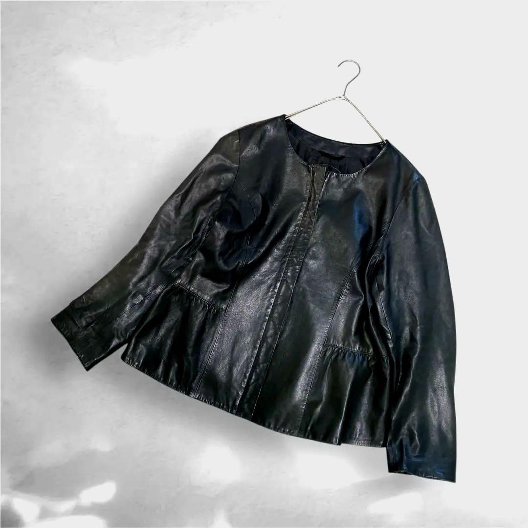 大きいサイズ！アンタイトル/柔らかレザー/ペプラムジャケット46