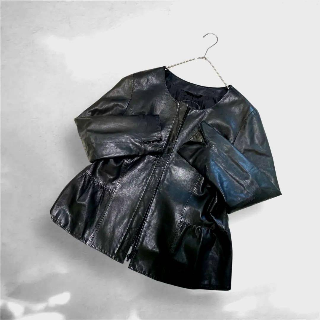 大きいサイズ！アンタイトル/柔らかレザー/ペプラムジャケット46