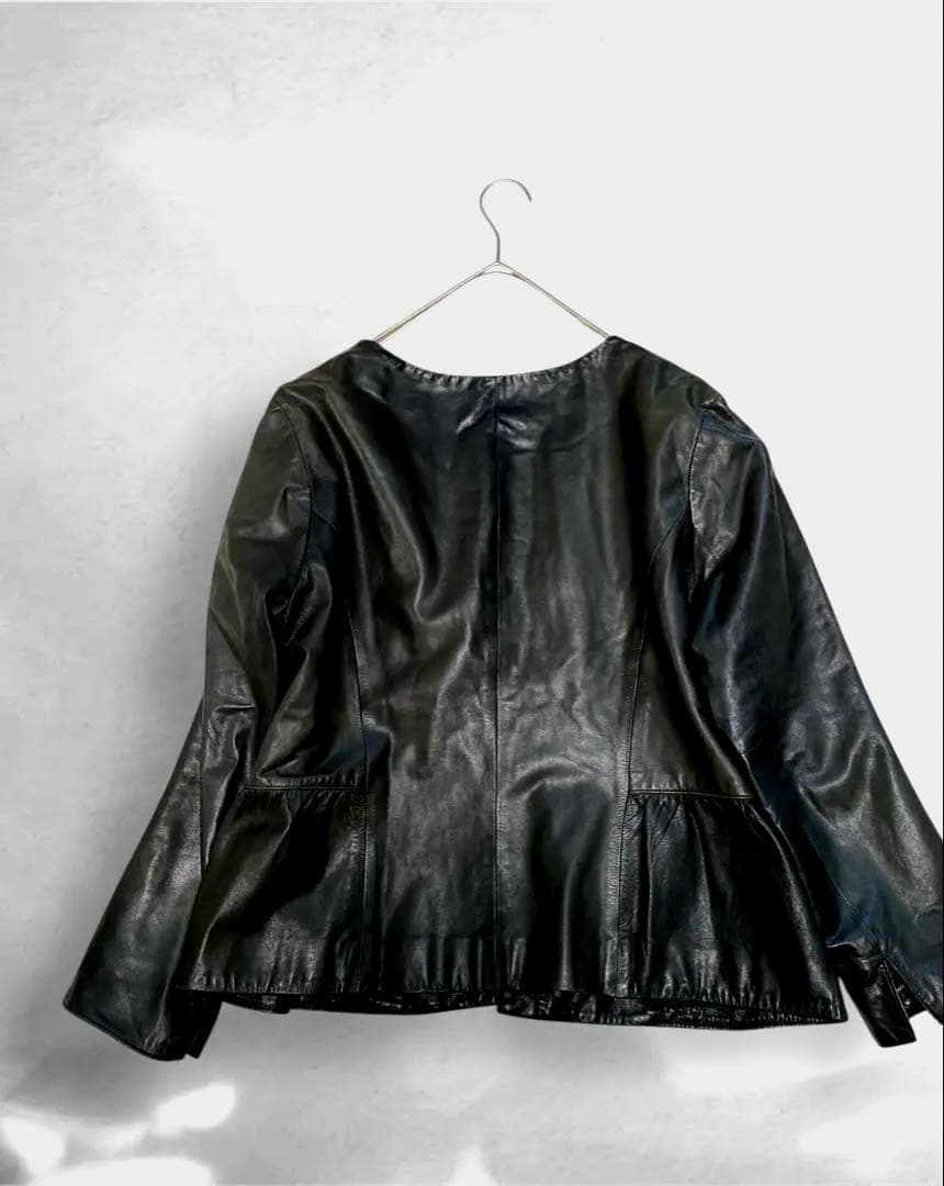 大きいサイズ！アンタイトル/柔らかレザー/ペプラムジャケット46