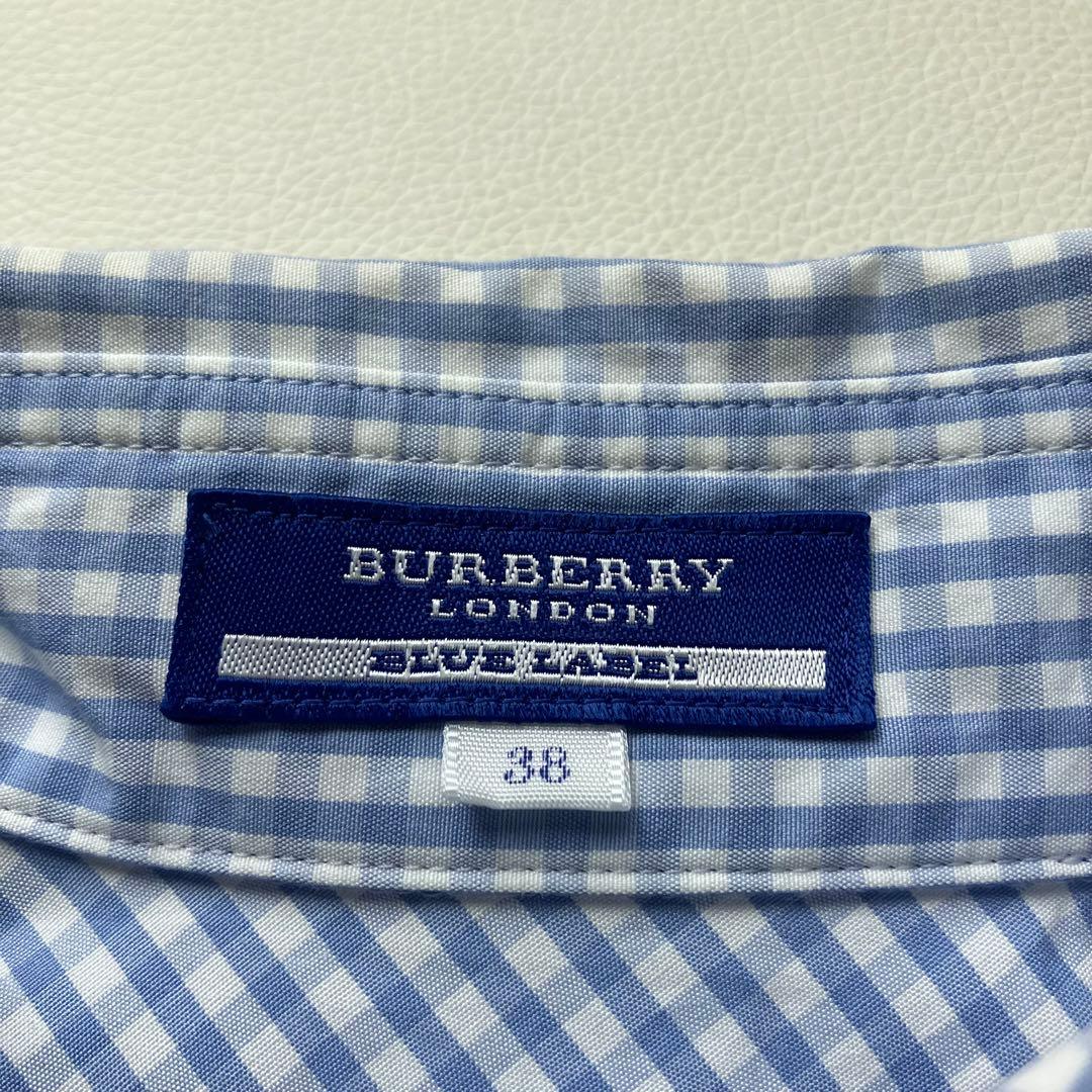 美品　バーバリーブルーレーベル　ボウタイブラウス　脱着可　ギンガムチェック　38