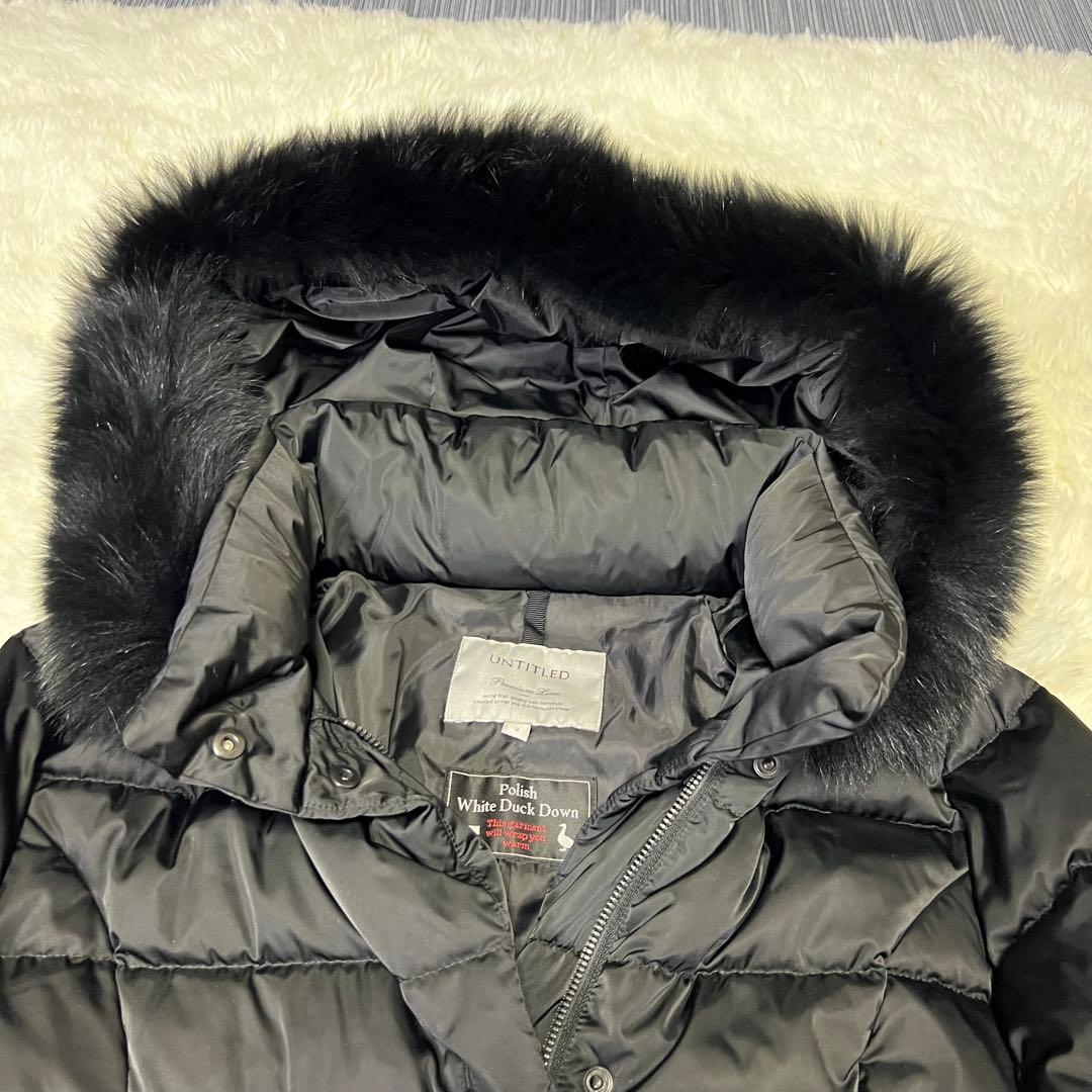 人気▲UNTITLED ホワイトダックダウン　コート ブルーフォックスファー　黒