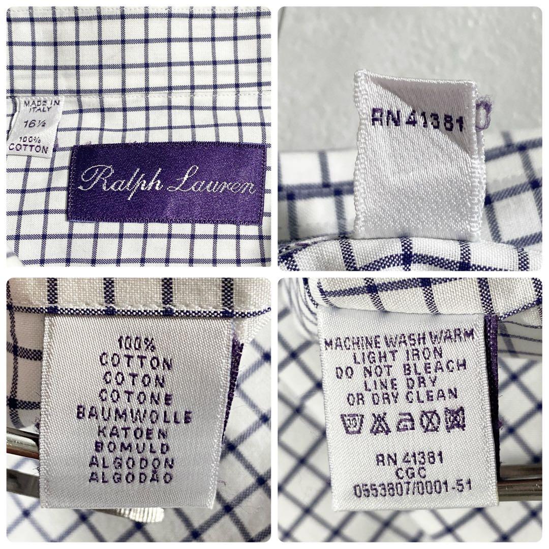 A18461 美品 ラルフローレンパープルレーベル グラフチェックシャツ16.5