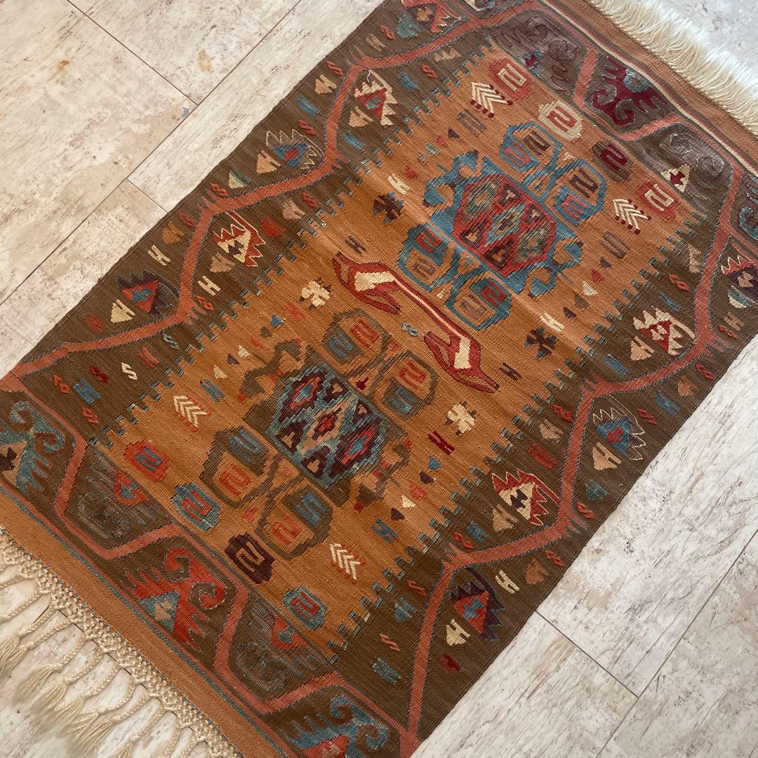 トライバルパターンキリム　ヴィンテージウール