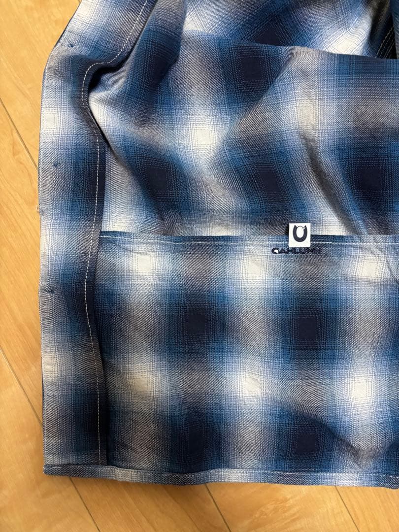 CAHLUMN オンブレチェック マガジンポケット オープンカラーシャツ L