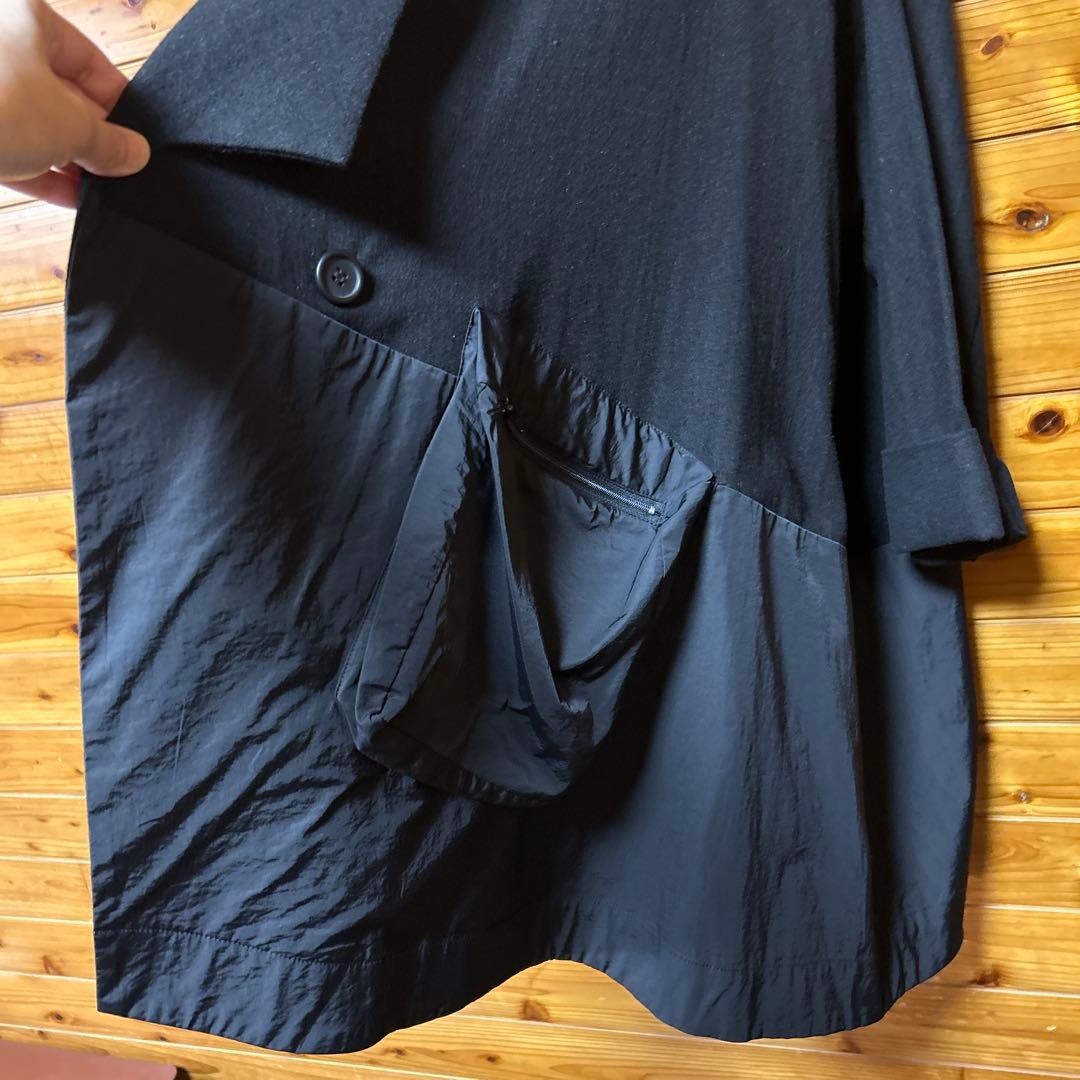 萌　オーバーサイズ　ゆったり異素材 コクーン コート 個性的　黒