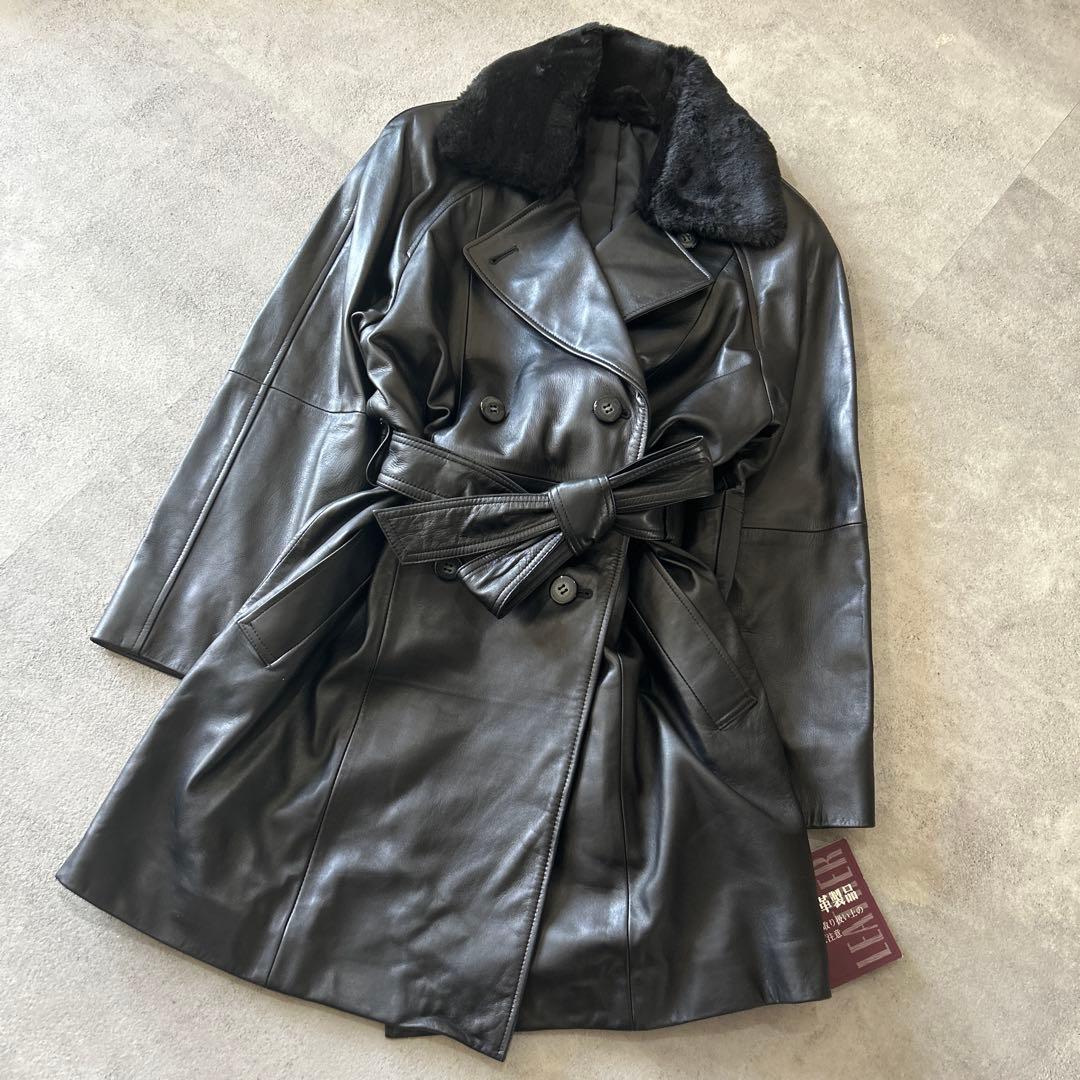 新品タグ付✨ラムレザー ファー付 トレンチコート 定価25万 ブラック M