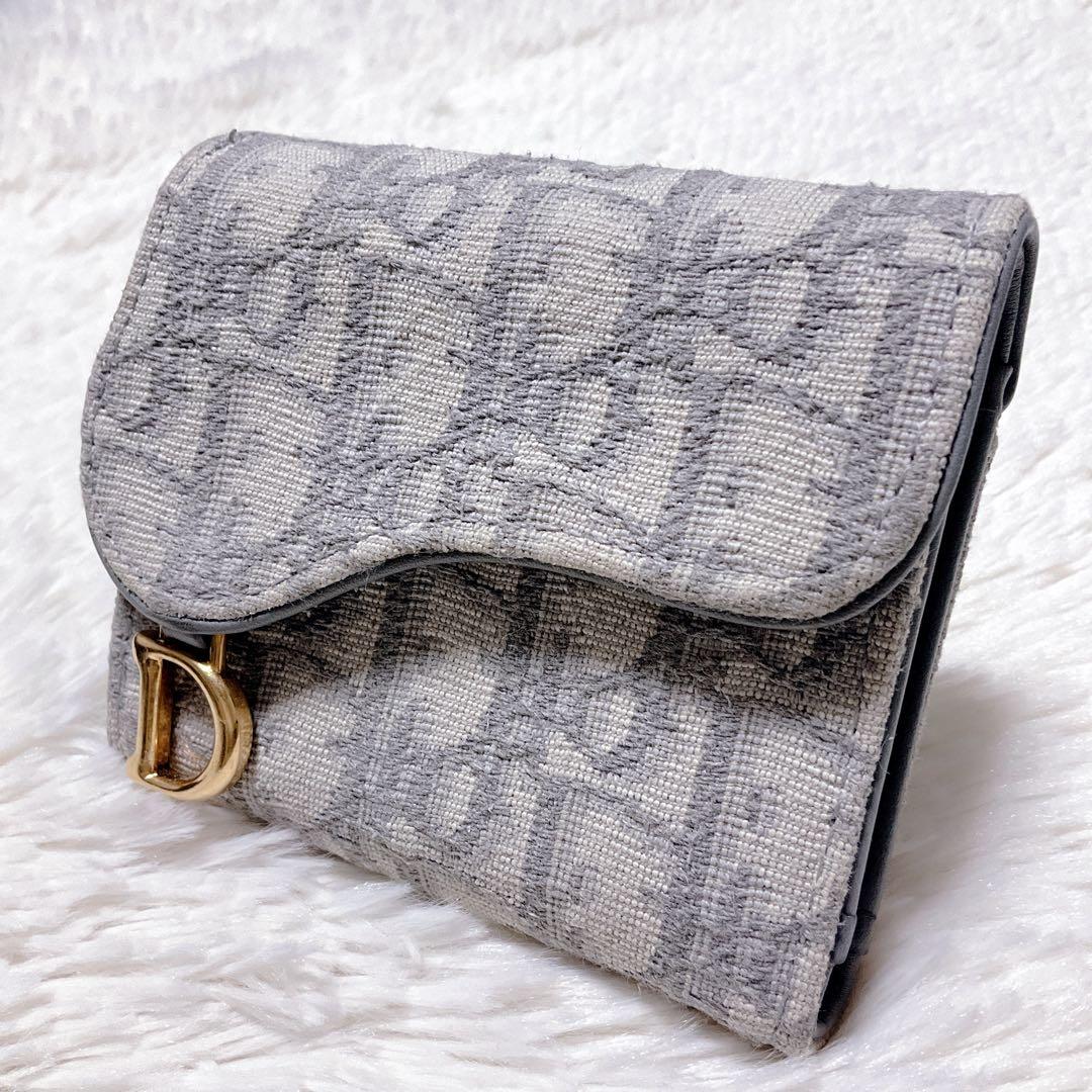 ♡美品♡DIOR 三つ折り財布 サドル オブリーク ジャカード Dロゴ チャーム