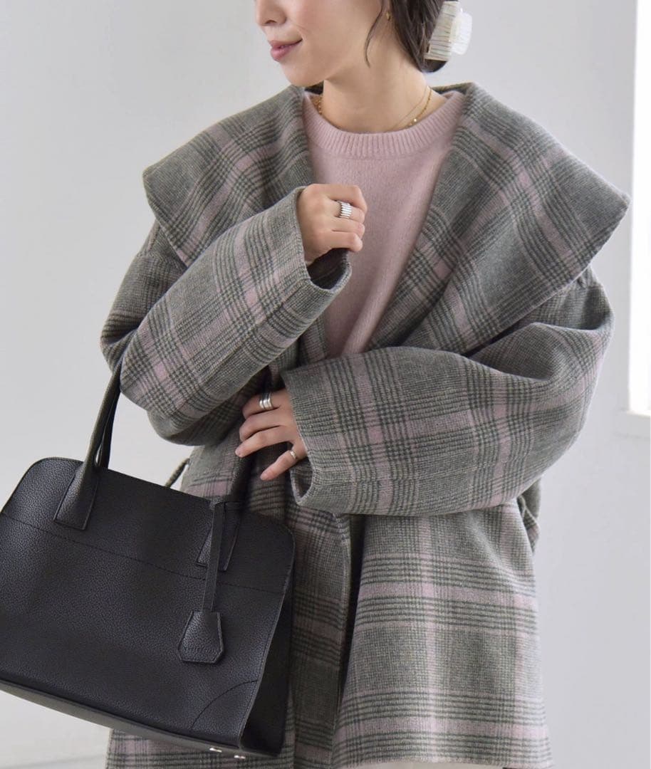 美品 quaranciel カランシエル リバー ケープ コート チェック