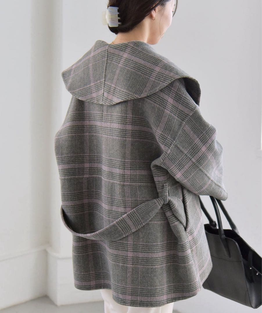 美品 quaranciel カランシエル リバー ケープ コート チェック