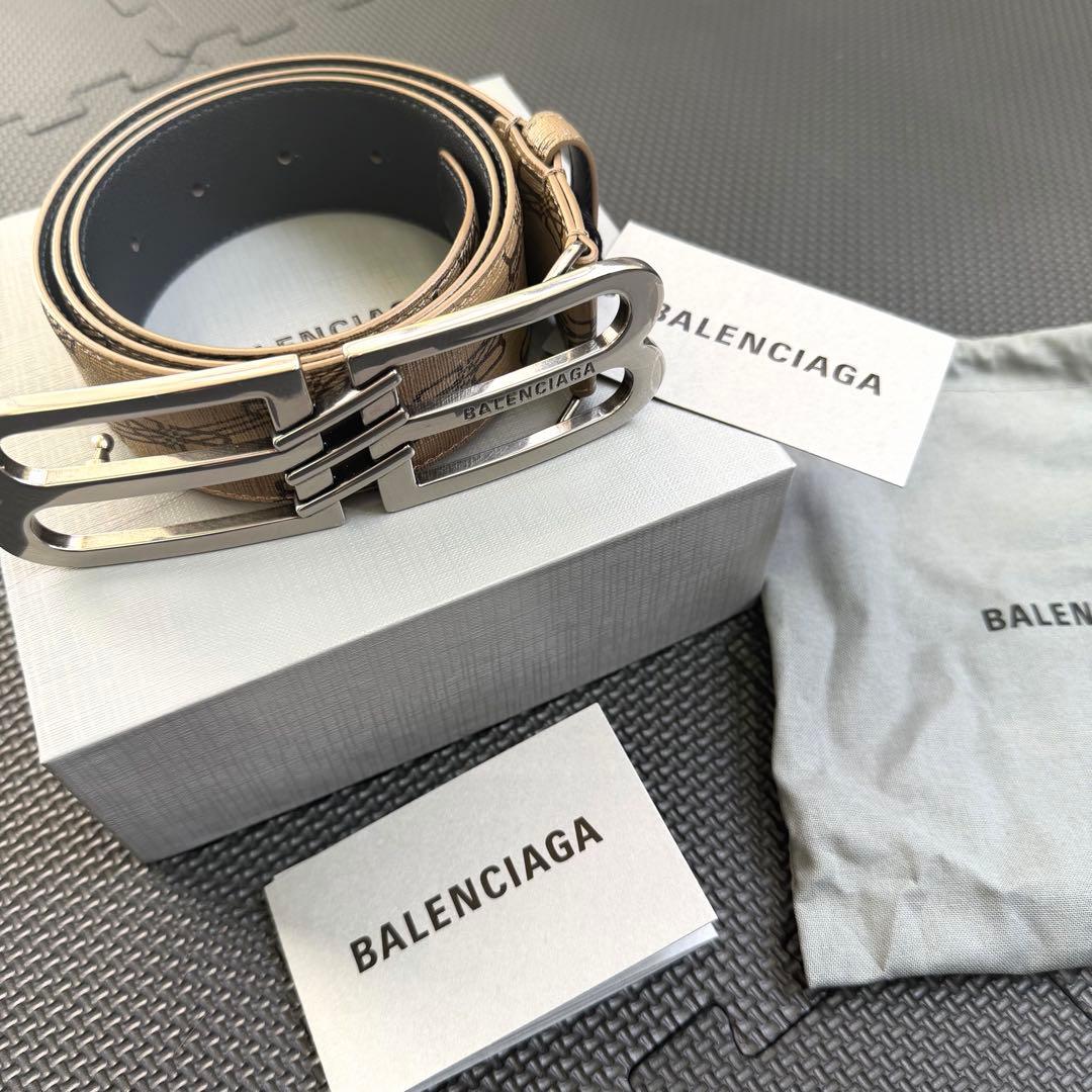 バレンシアガ BALENCIAGA BB モノグラム ロゴ ベルト ベージュ