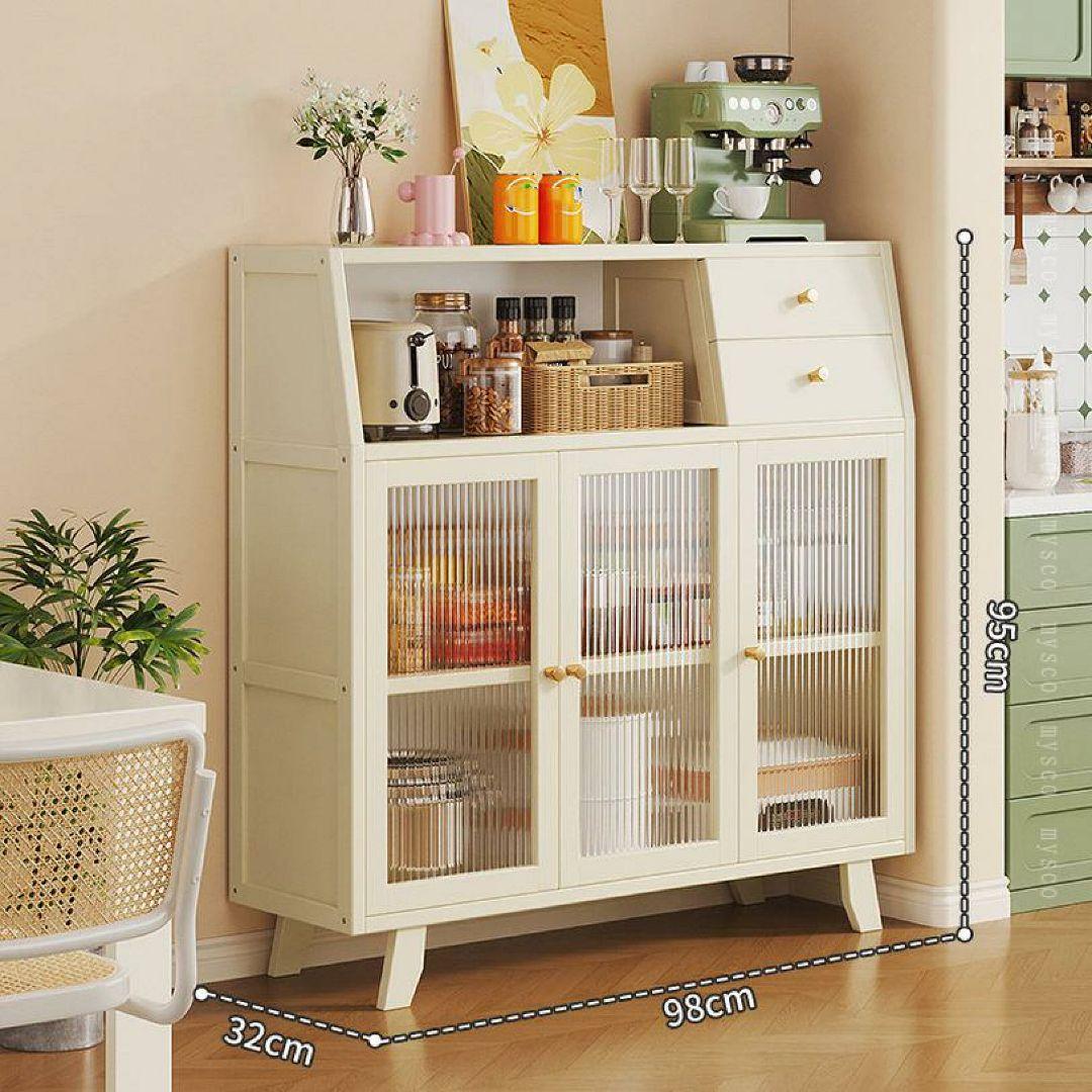 【訳あり】食器棚 キッチン収納棚 キッチンキャビネット 木製 アクリル扉 新品