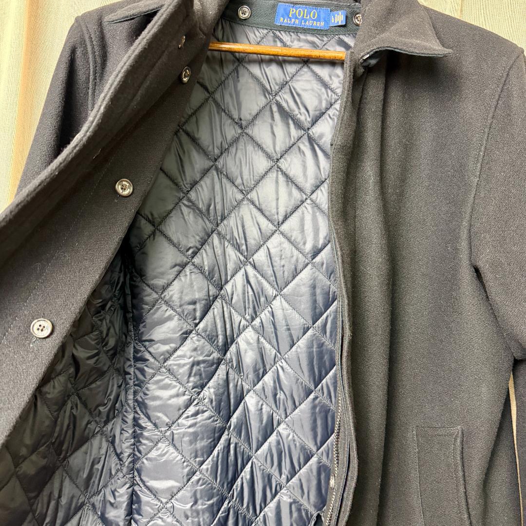 超美品 ポロラルフローレン ウール ビジネスコート 中綿ライナー付 黒