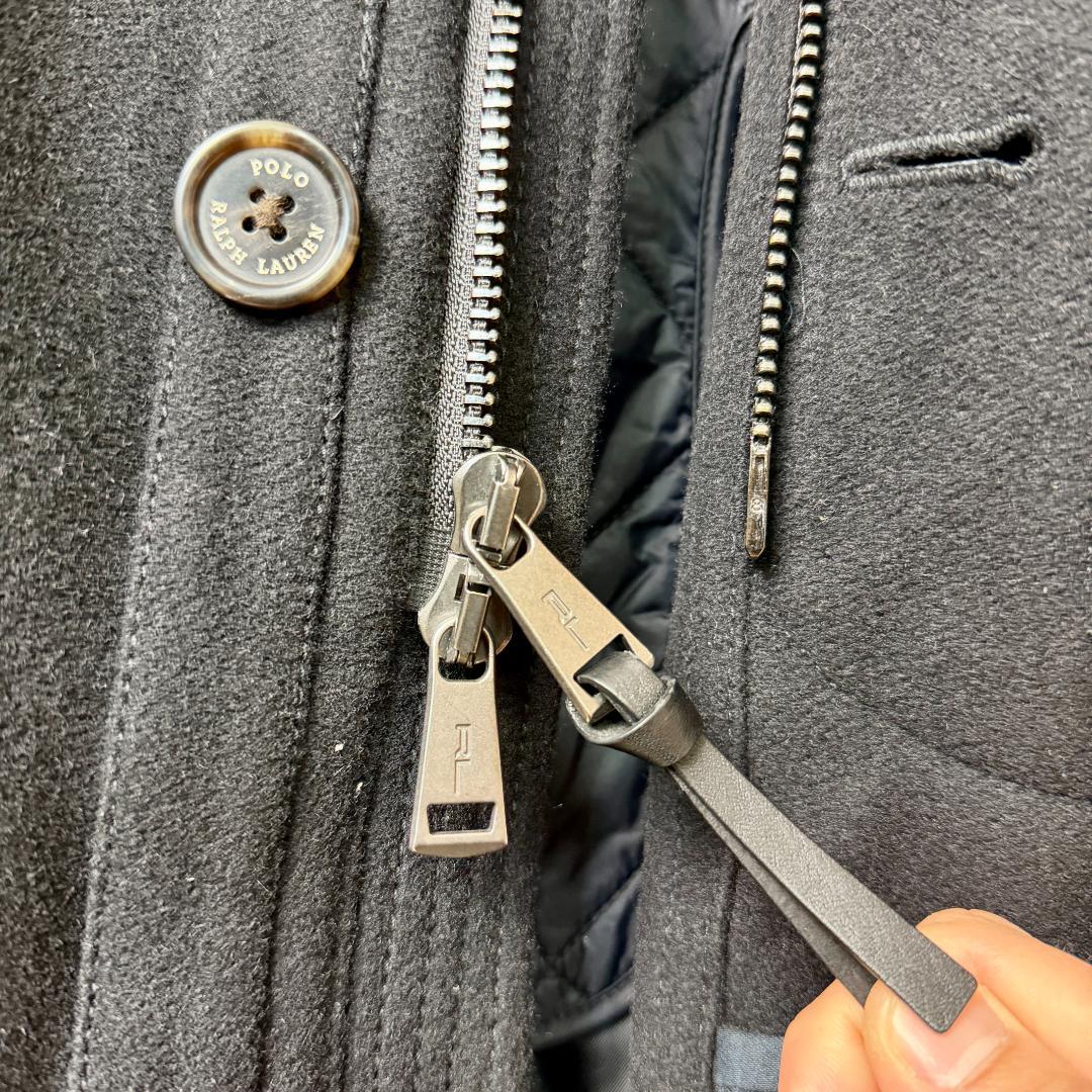 超美品 ポロラルフローレン ウール ビジネスコート 中綿ライナー付 黒