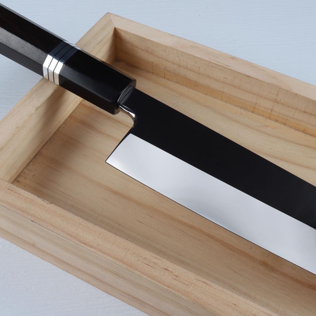 7485 勘所型牛刀 9寸 片刃 ウルトラ鏡面仕上げ 刺身包丁 和牛刀 八角柄