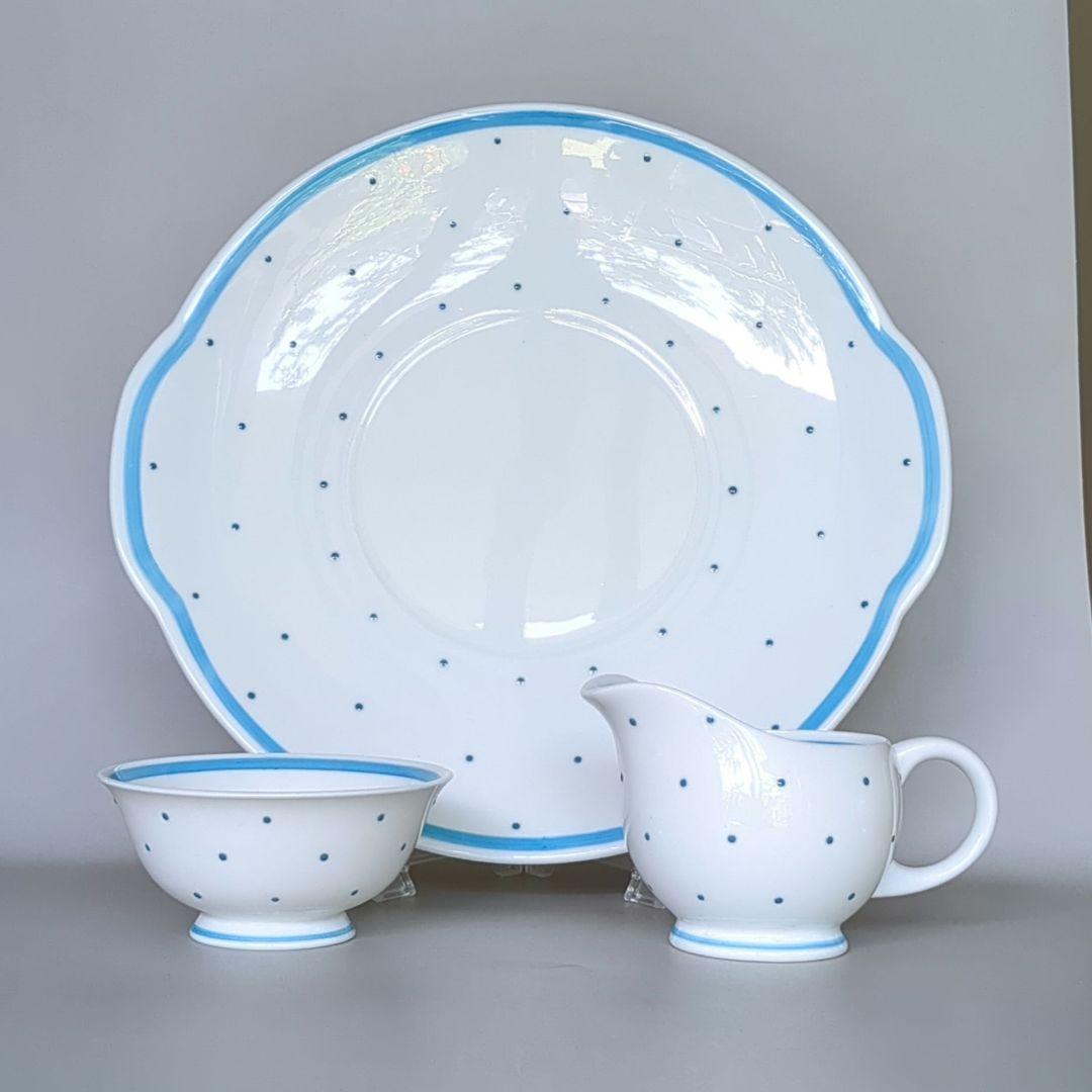 スージークーパー　レイズドスポット　ブルー　ティーセット　ティーポット・トリオ他