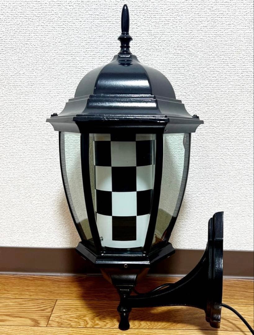 新品 黒×白チェック柄 ミニ アンティーク レトロ サインポール 屋内用