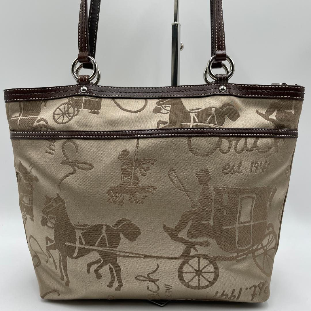 良品 COACH トートバッグ キャンバス ブラウン 馬車柄 肩掛け