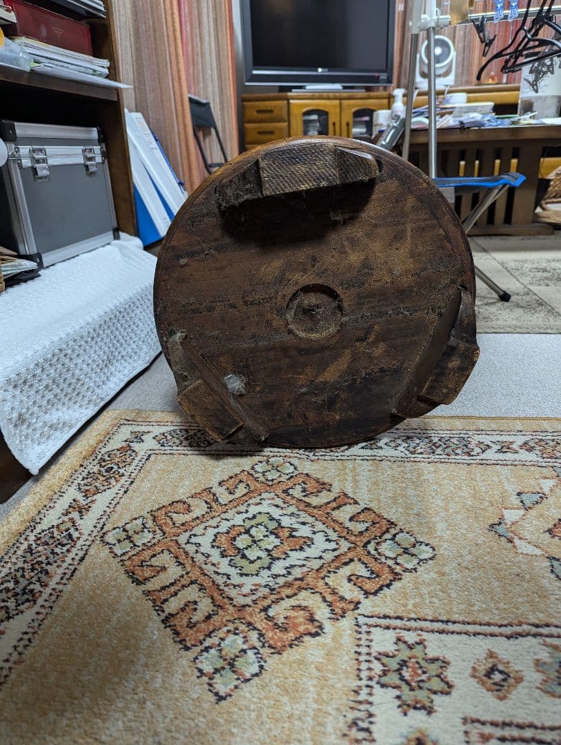 木製円形キャビネット ダークブラウン