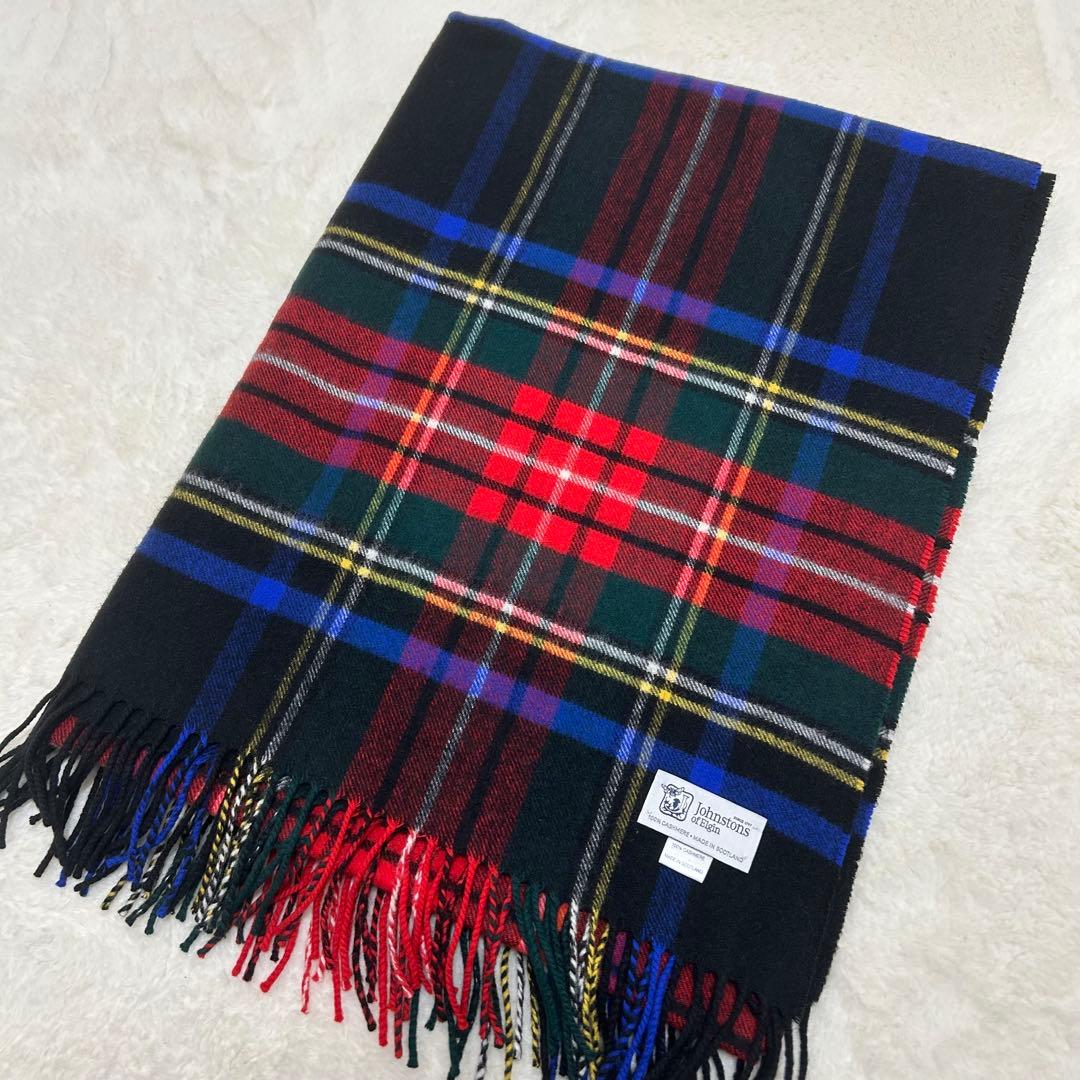 【極美品】ジョンストンズオブエルガン カシミヤ100% 大判ストール チェック
