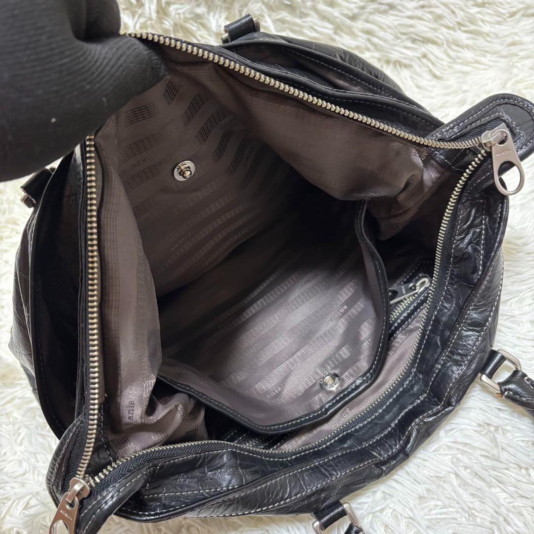 ✨️美品 アニアリ トートバッグ クロコ型押し 2WAY レザー A4可 黒