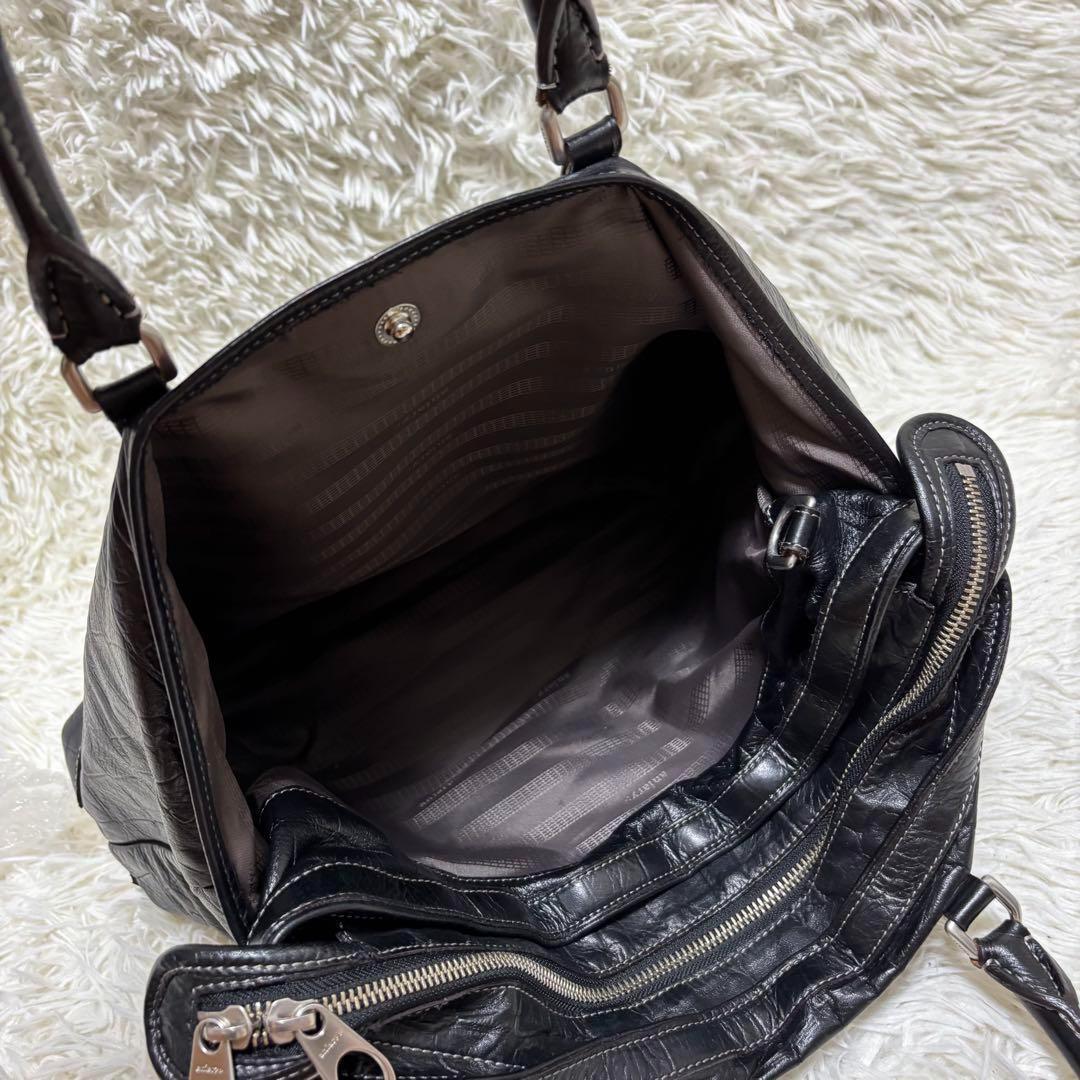 ✨️美品 アニアリ トートバッグ クロコ型押し 2WAY レザー A4可 黒
