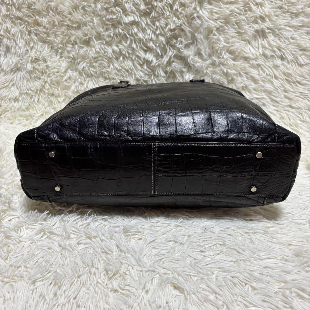 ✨️美品 アニアリ トートバッグ クロコ型押し 2WAY レザー A4可 黒