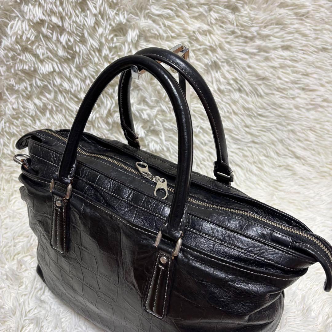 ✨️美品 アニアリ トートバッグ クロコ型押し 2WAY レザー A4可 黒