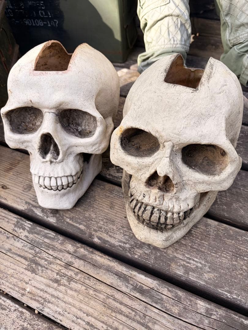 スカル鉢モヒカン等身大サイズ◇ドライガーデン　アメリカン　ガレージ　アガベ 多肉