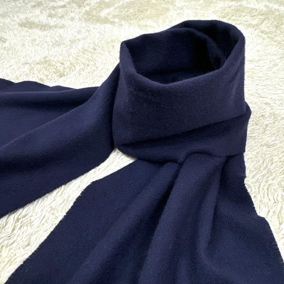 dunhill✨カシミヤ100% マフラー　ロゴ刺繍　ネイビー　スコットランド製